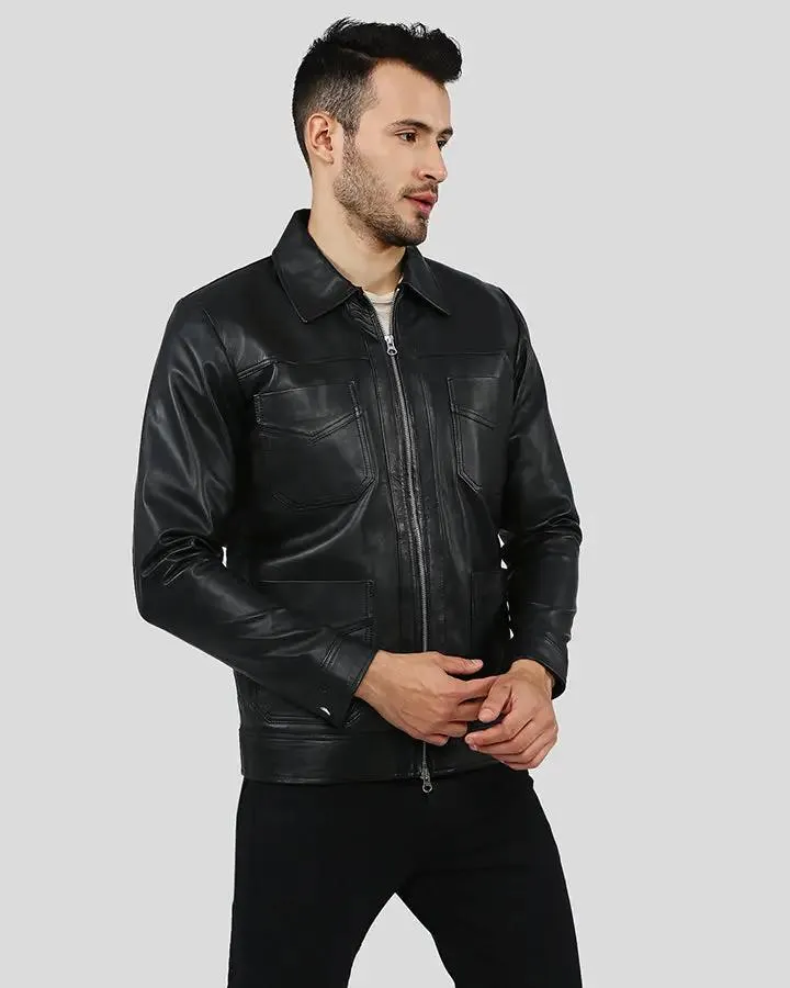 Freddie Black Biker Leather Jacket