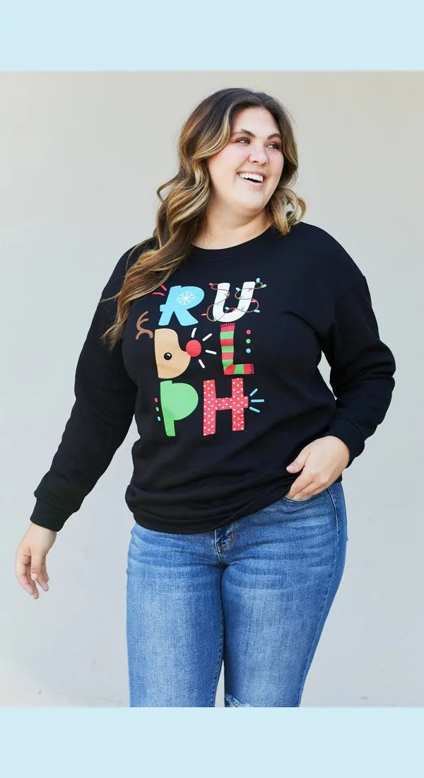 Full Size Christmas Graphic Round Neck Sweatshirt