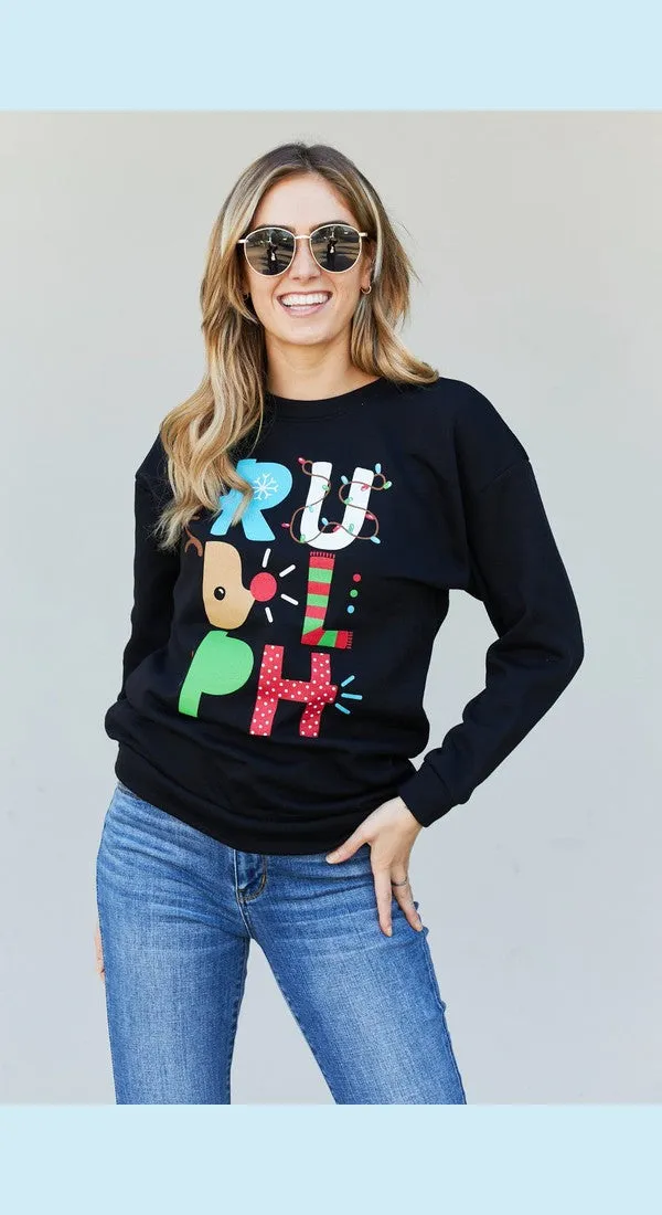 Full Size Christmas Graphic Round Neck Sweatshirt