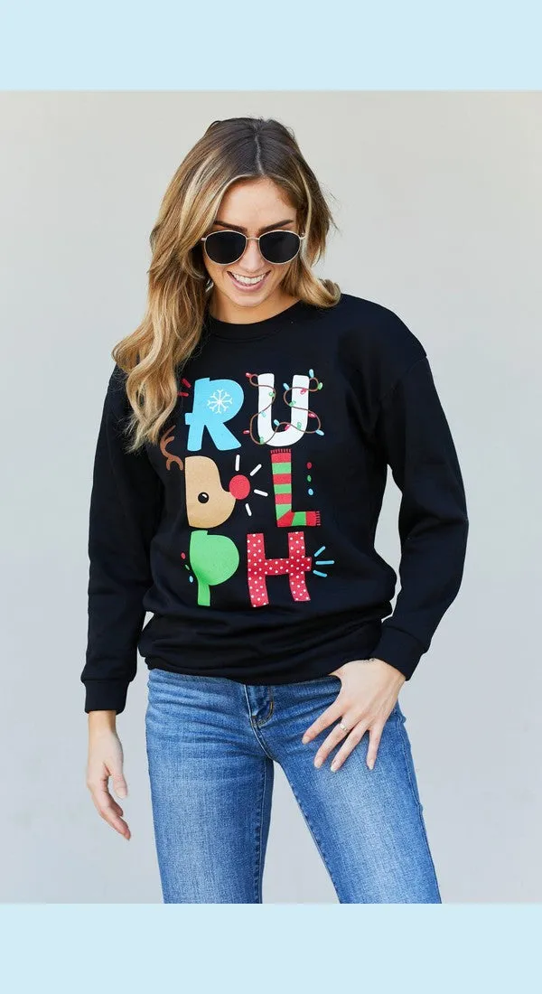 Full Size Christmas Graphic Round Neck Sweatshirt