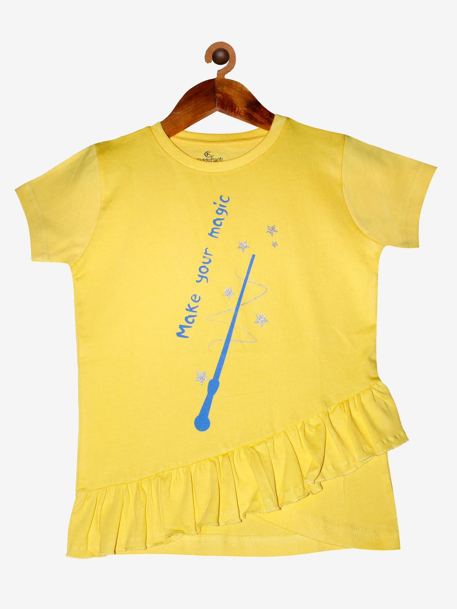 Girls Cotton T-Shirt with print and frilled hem