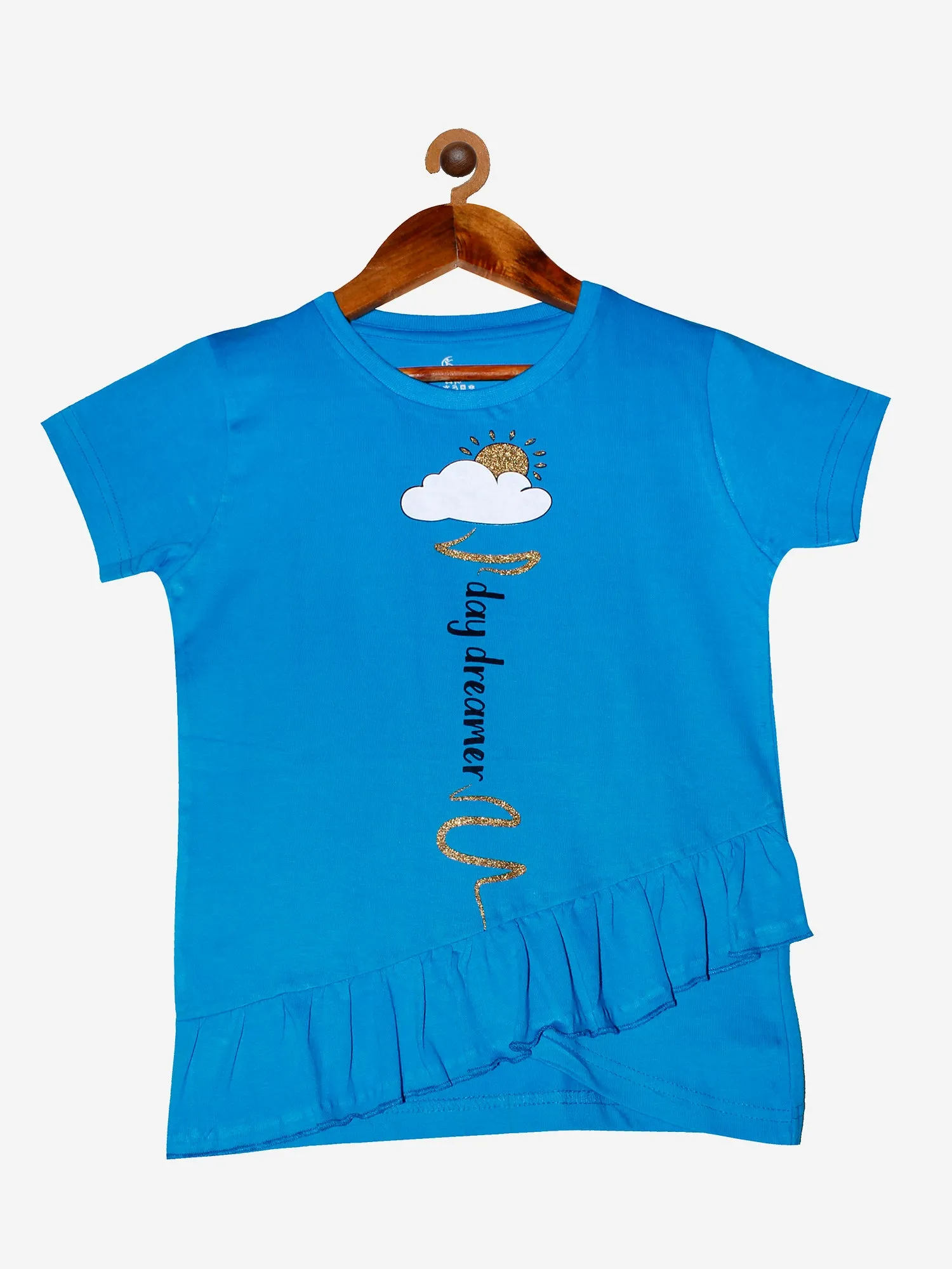 Girls Cotton T-Shirt with print and frilled hem