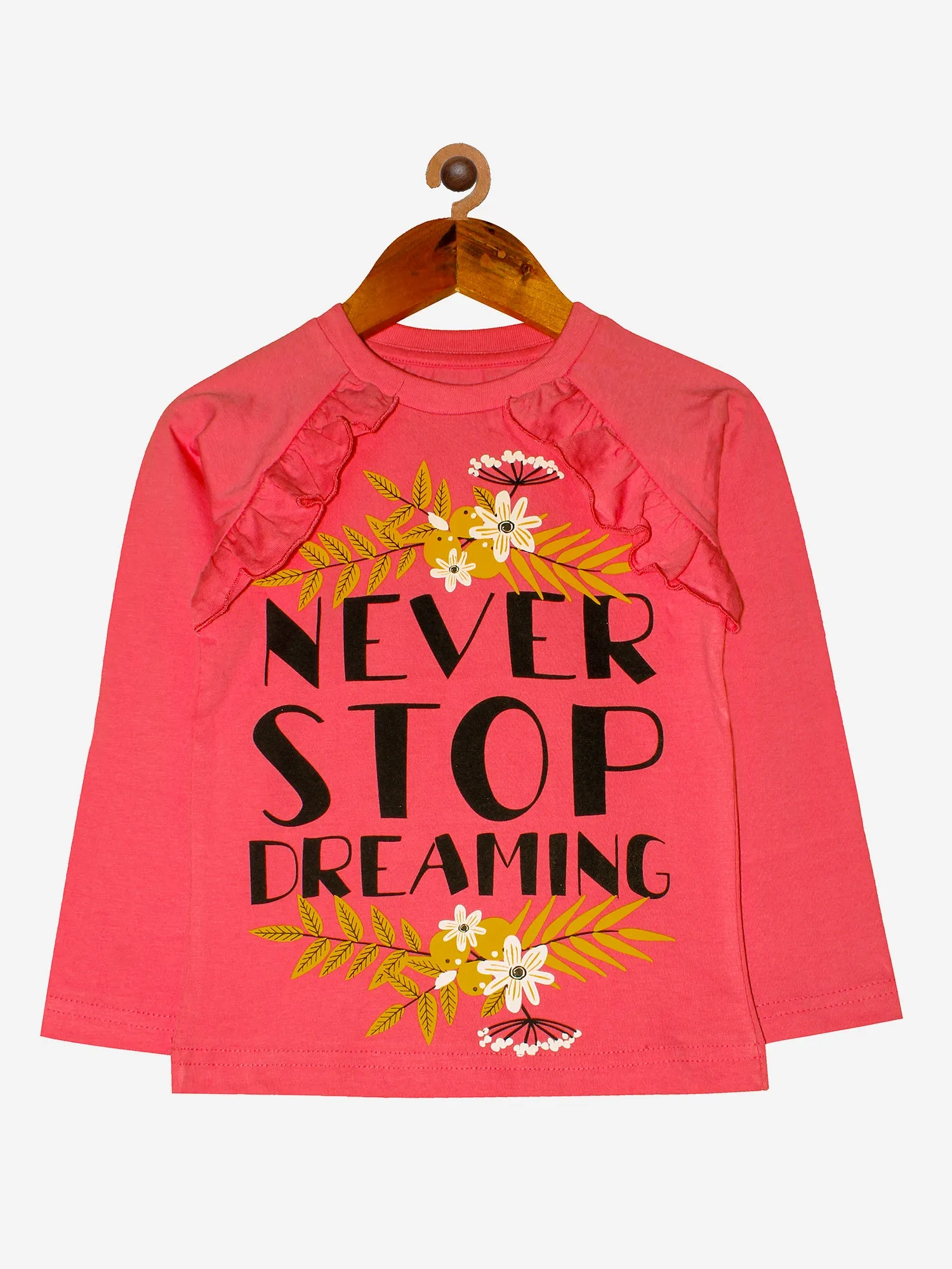 Girls Cotton T-shirt with Print and frills