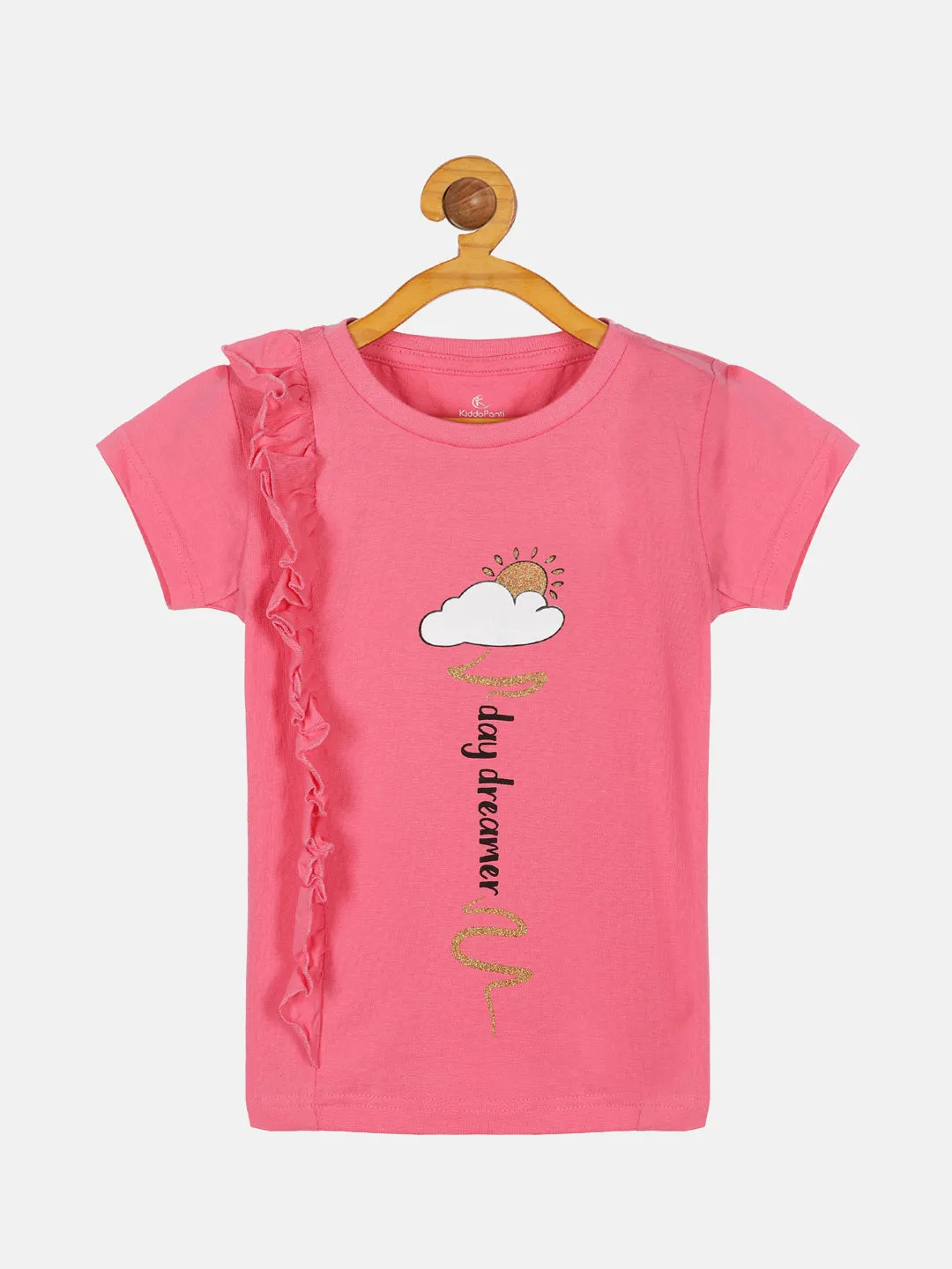 Girl's Printed Half Sleeve tee With Side Frill