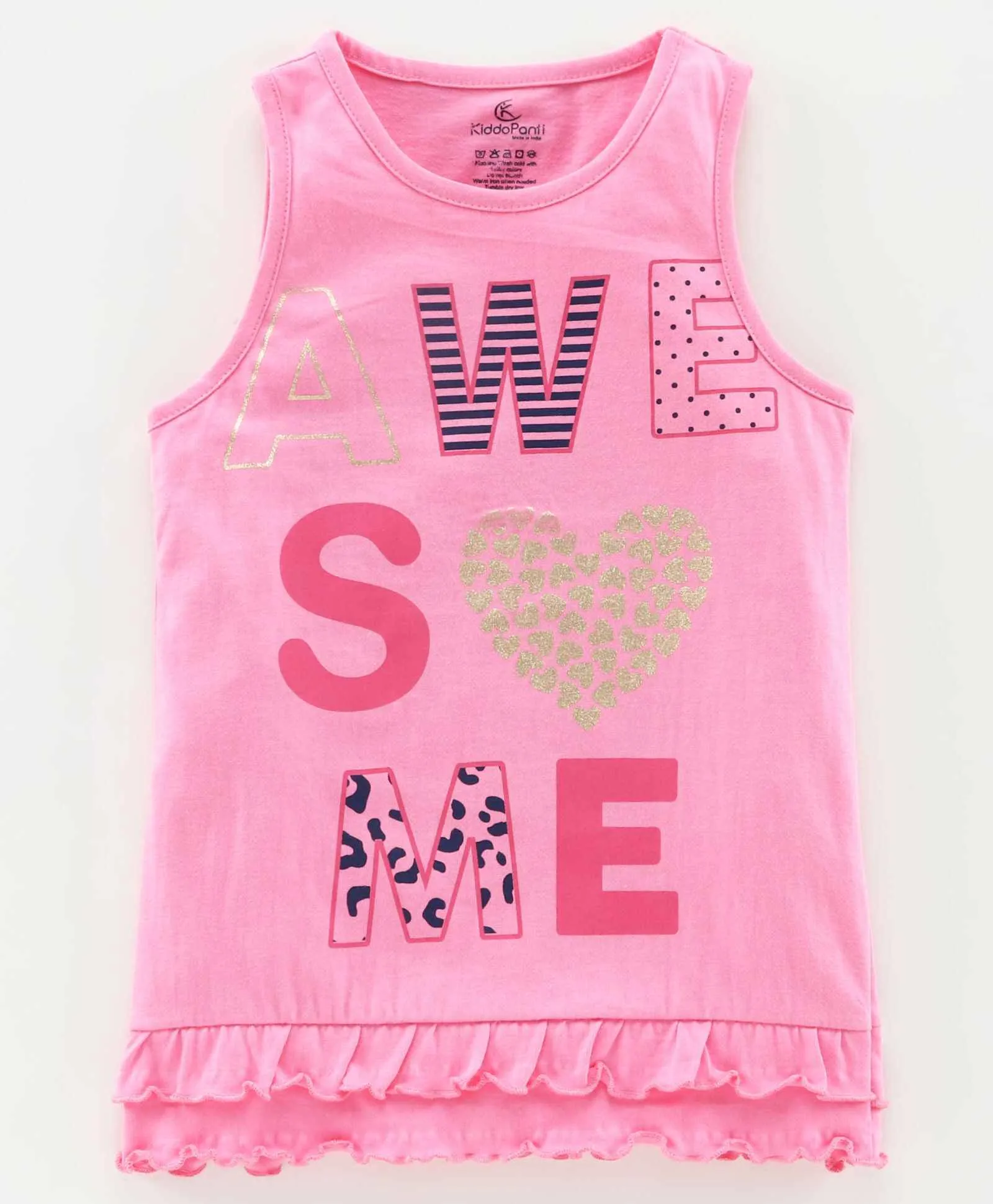 Girls Sleeveless Cotton Tee with Frill