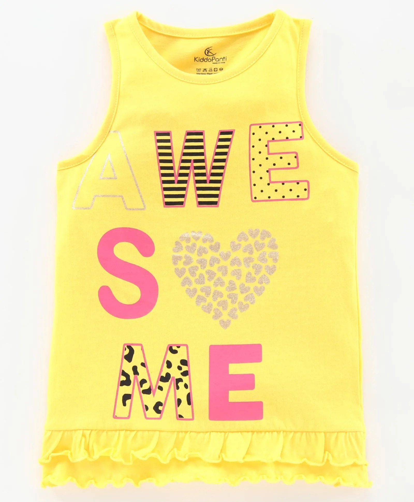 Girls Sleeveless Cotton Tee with Frill