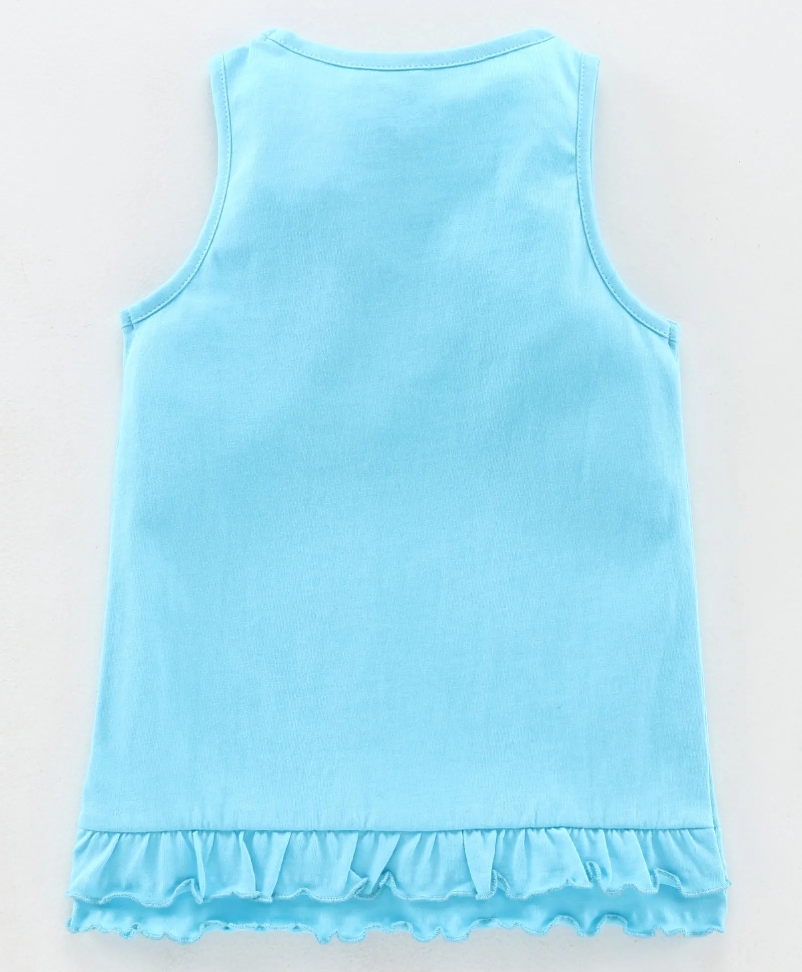 Girls Sleeveless tee with Print and frill hem