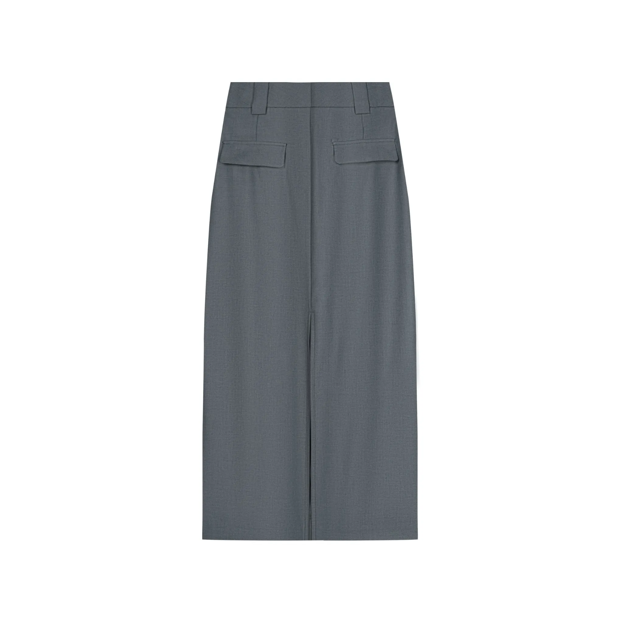 Grey Custom Metal Clip Side-Slit Mid-Length Skirt