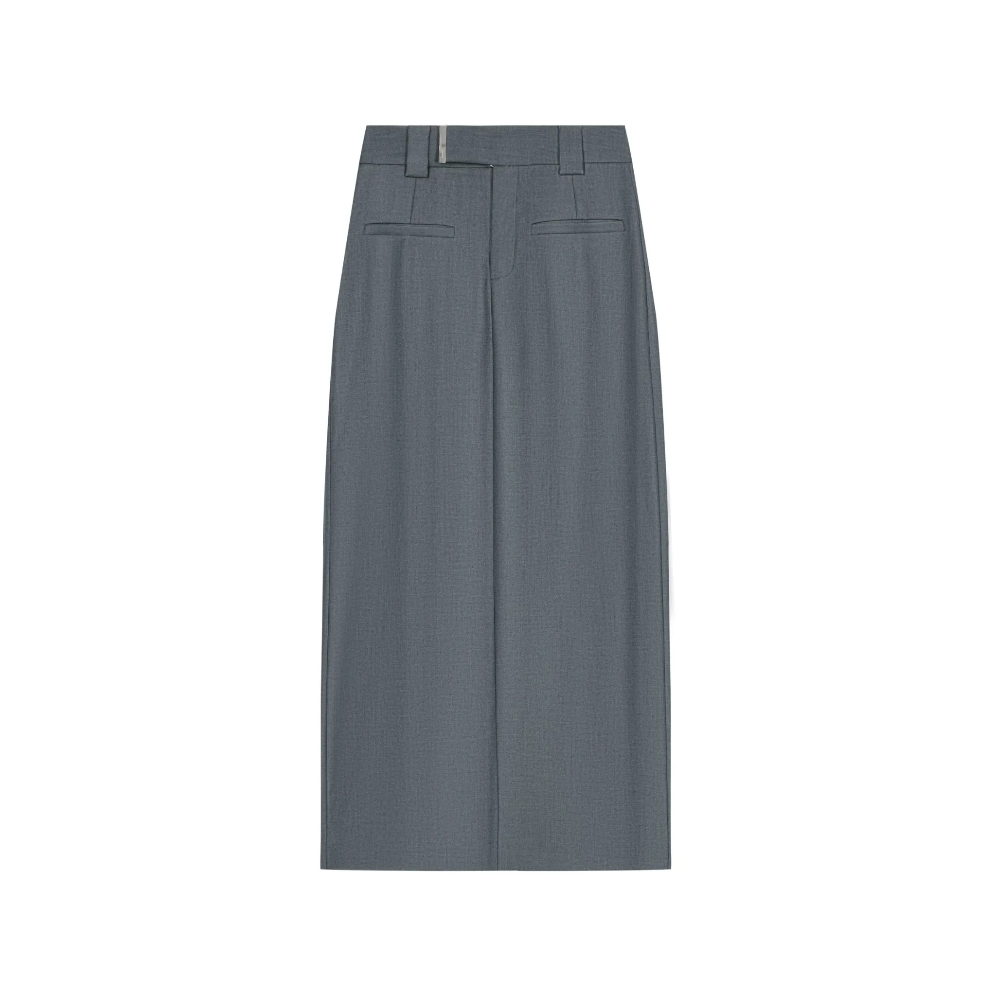 Grey Custom Metal Clip Side-Slit Mid-Length Skirt