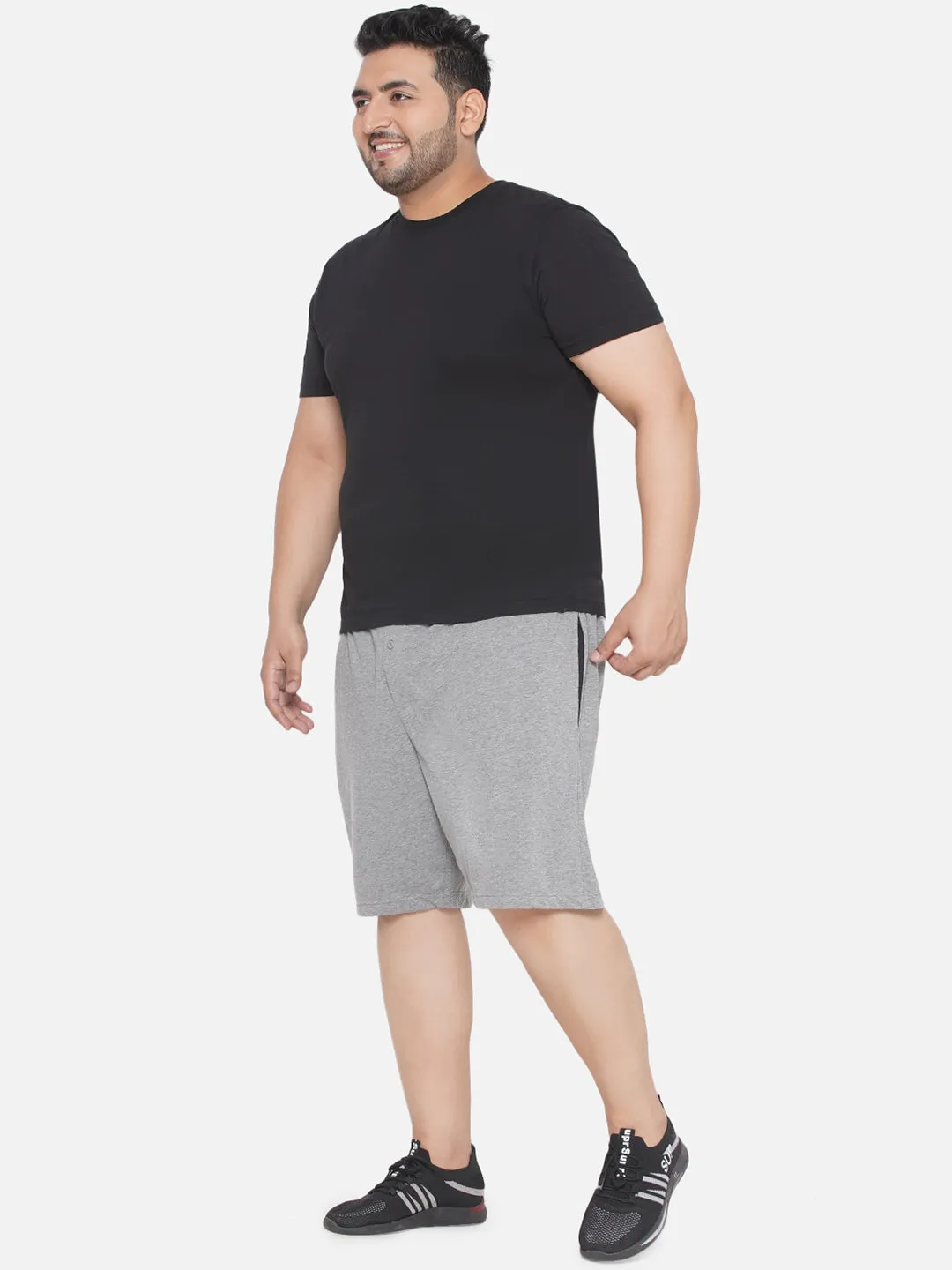 Hanes - Plus Size Men's Grey Cotton Drawstring Sleep Shorts With Logo Waistband 2 Pocket