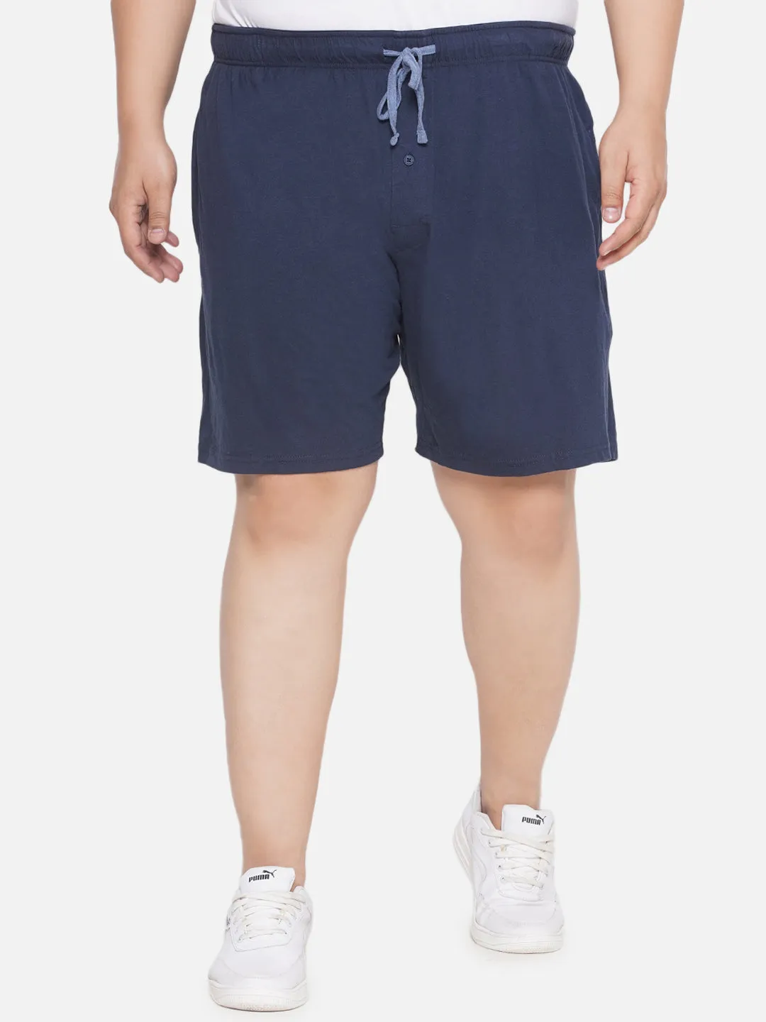 Hanes - Plus Size Men's Navy Blue Cotton Drawstring Sleep Shorts With Logo Waistband 2 Pocket