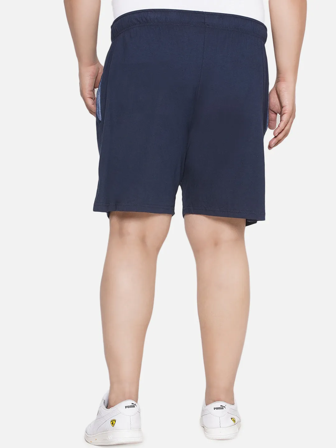 Hanes - Plus Size Men's Navy Blue Cotton Drawstring Sleep Shorts With Logo Waistband 2 Pocket