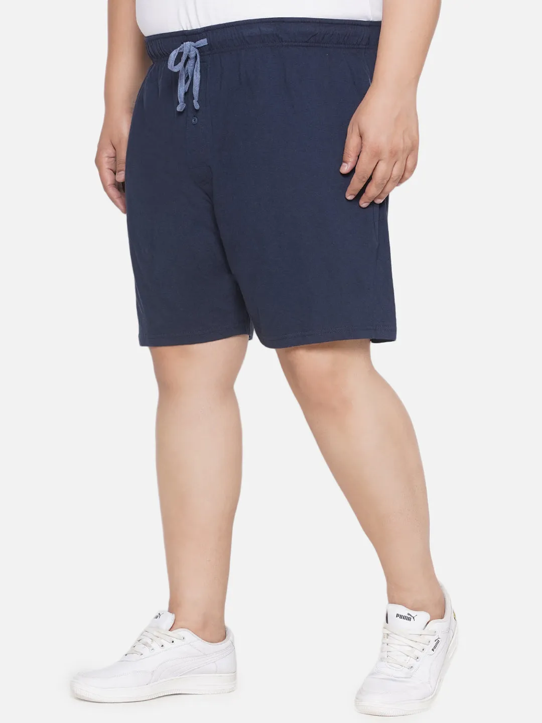 Hanes - Plus Size Men's Navy Blue Cotton Drawstring Sleep Shorts With Logo Waistband 2 Pocket