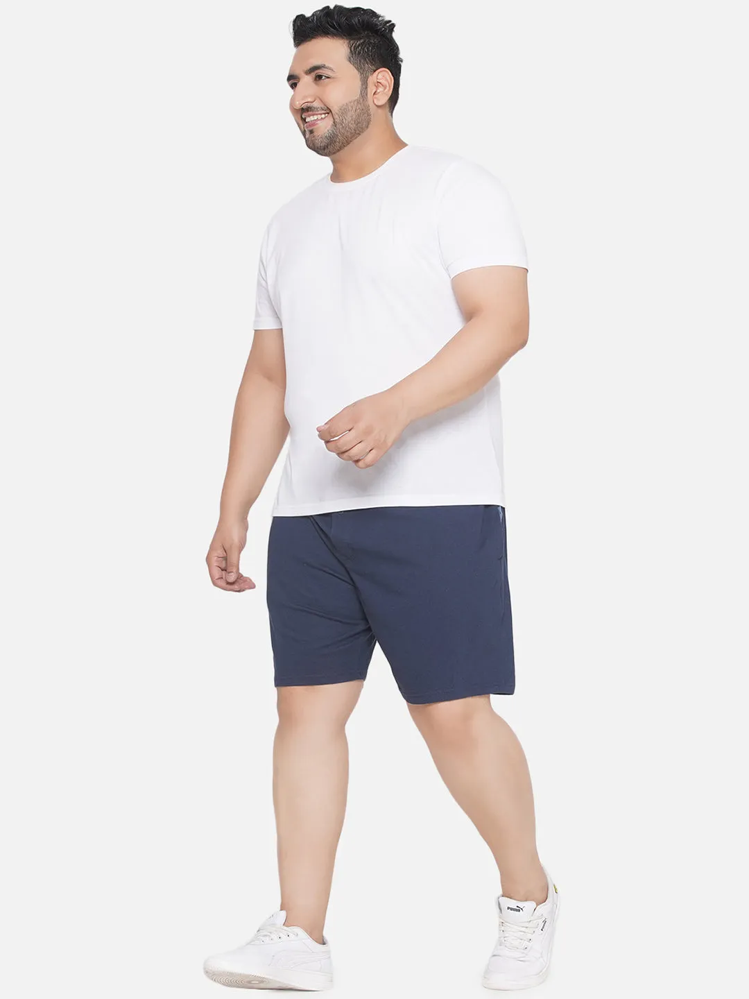 Hanes - Plus Size Men's Navy Blue Cotton Drawstring Sleep Shorts With Logo Waistband 2 Pocket