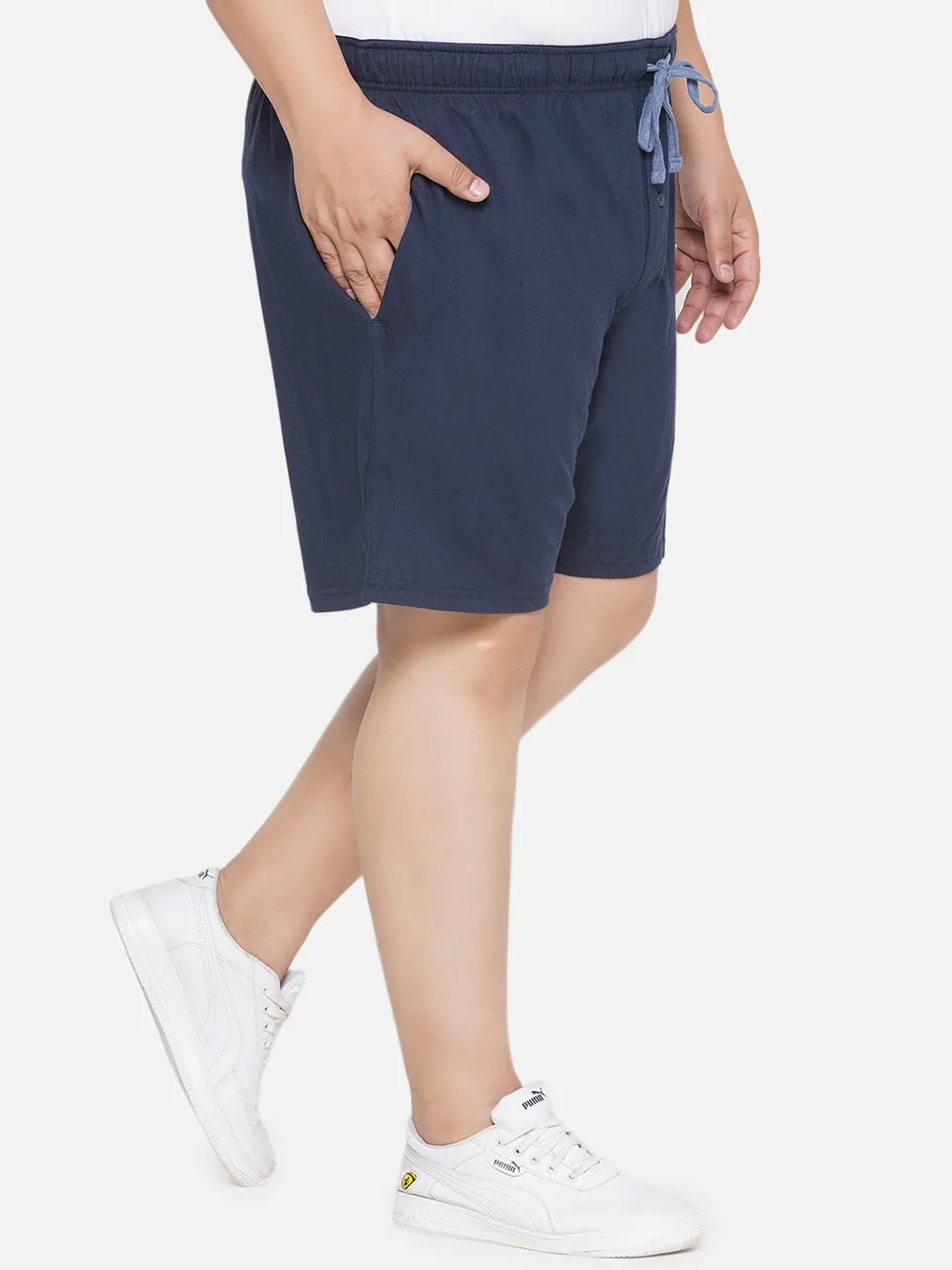 Hanes - Plus Size Men's Navy Blue Cotton Drawstring Sleep Shorts With Logo Waistband 2 Pocket