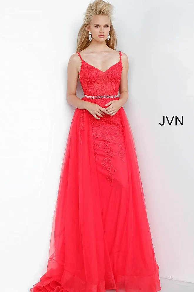 Jovani JVN02260 Size 10 Long Lace Embellished Belt Prom Dress Pageant Gown Tulle