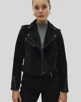 Juniper Black Suede Biker Leather Racer Jacket