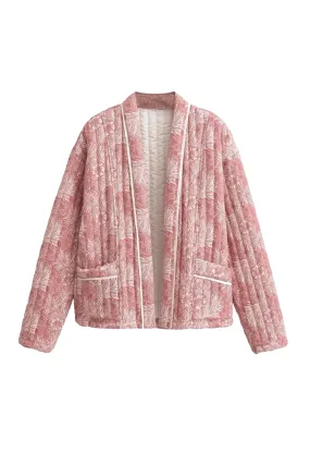 'Kate' Printed Open Front Quilted Jacket