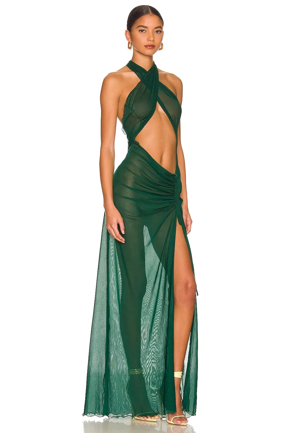 Kim Shui Mesh Wrap Gown Dress, Green