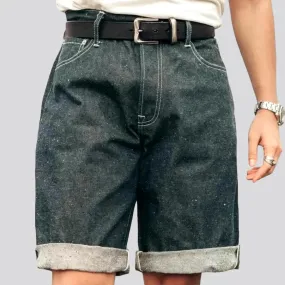 Knee-length self-edge jean shorts