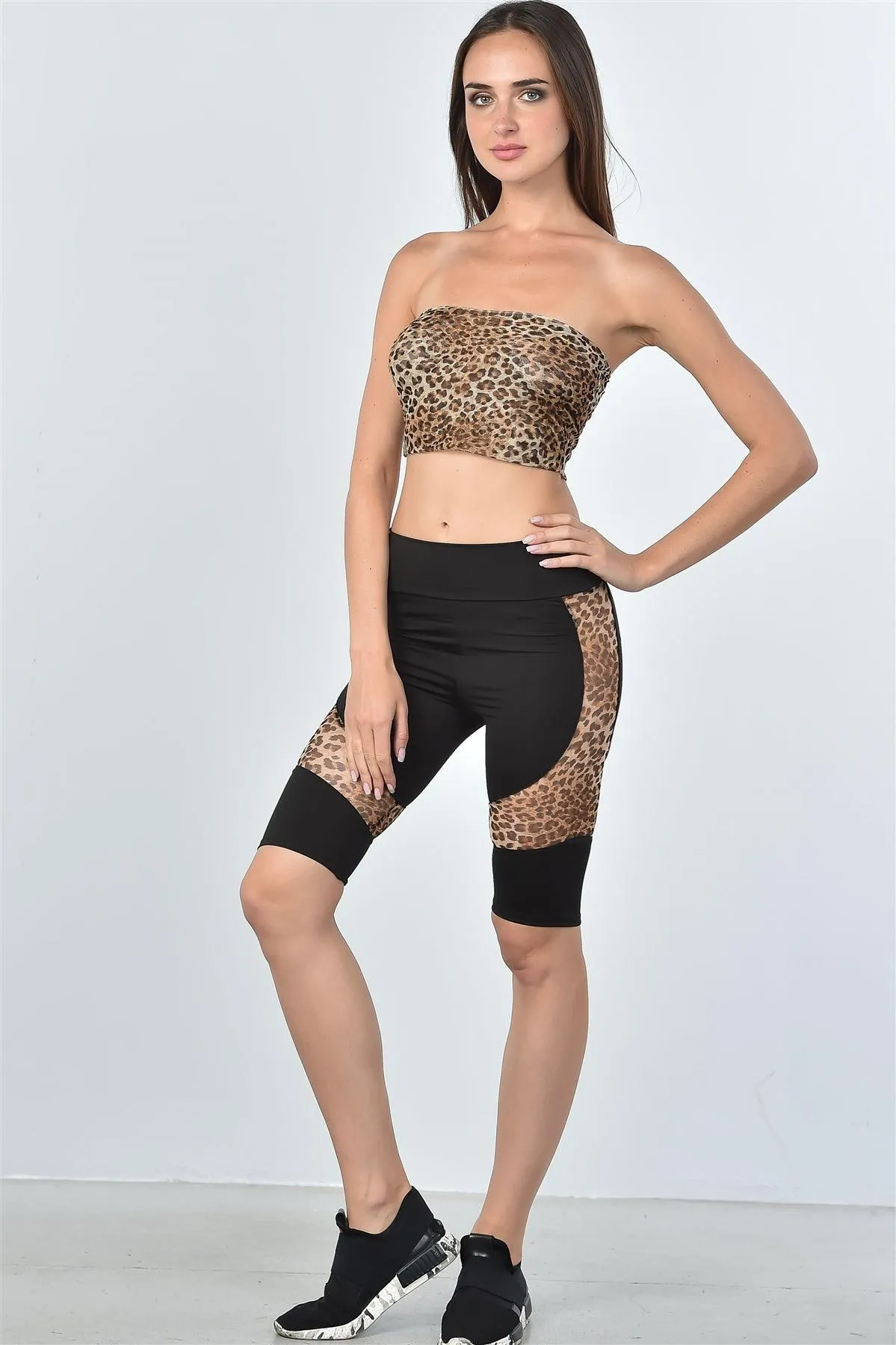 Leopard Mesh Side Knee Length Shorts / 2-2