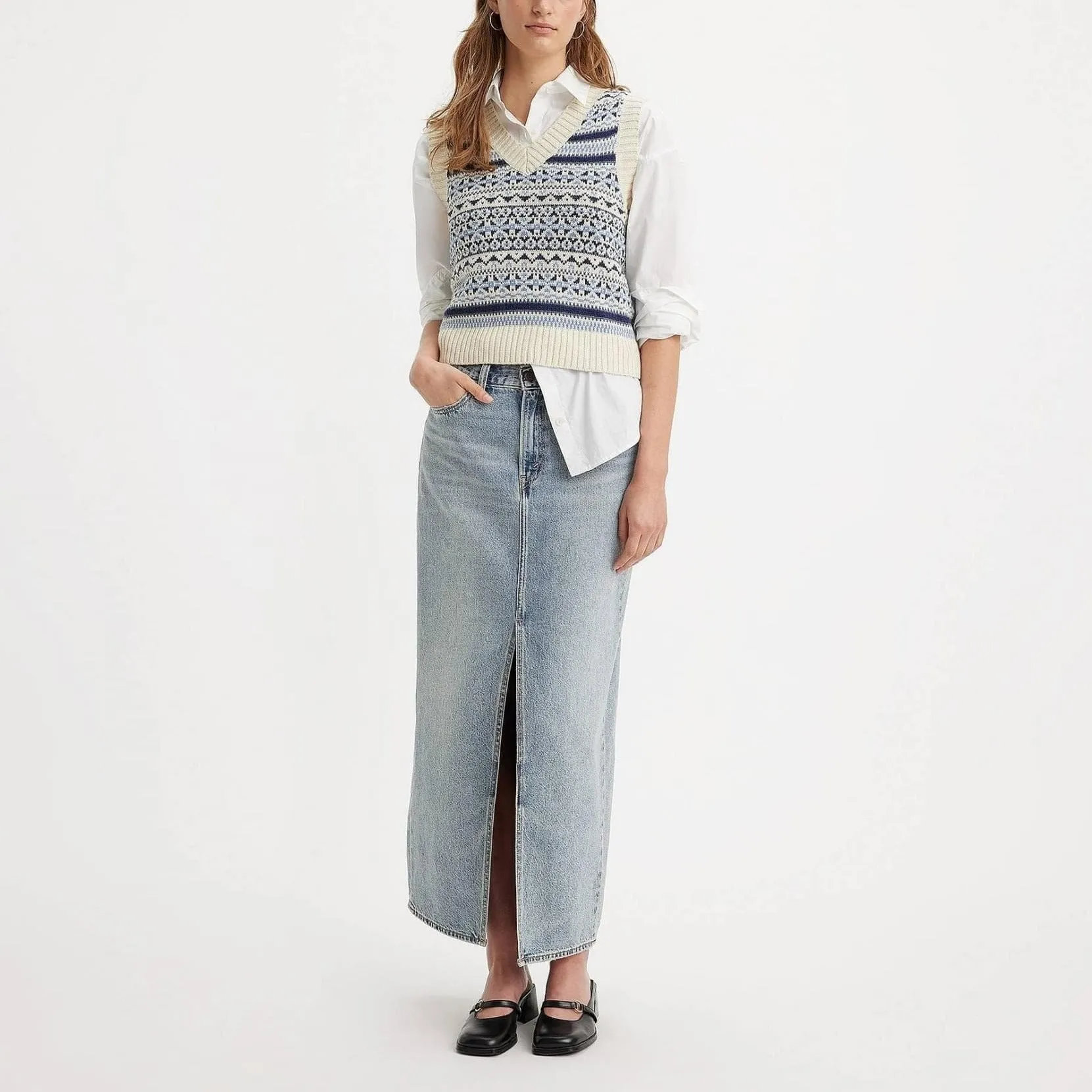 Levi's Ankle Column Skirt Please Hold in Blue