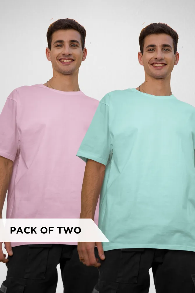 Light Pink and Mint Oversized T-Shirts Combo for Men