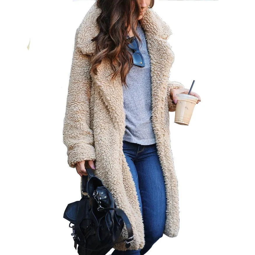 Long Sleeve Lapel Women's Plush Coat