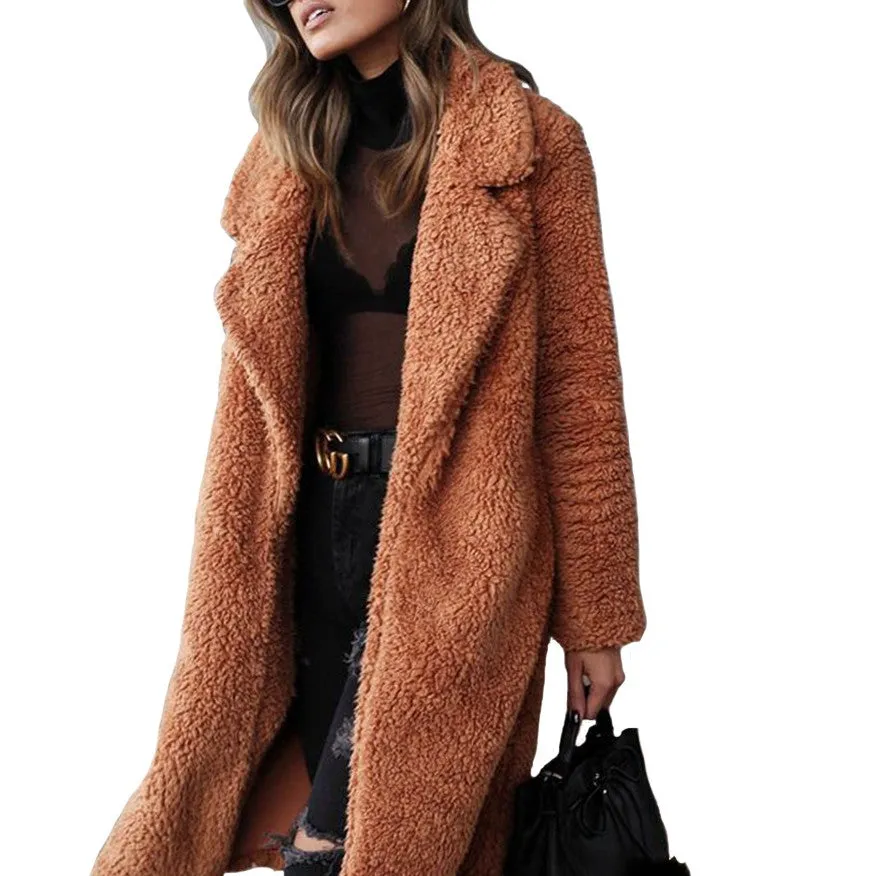 Long Sleeve Lapel Women's Plush Coat