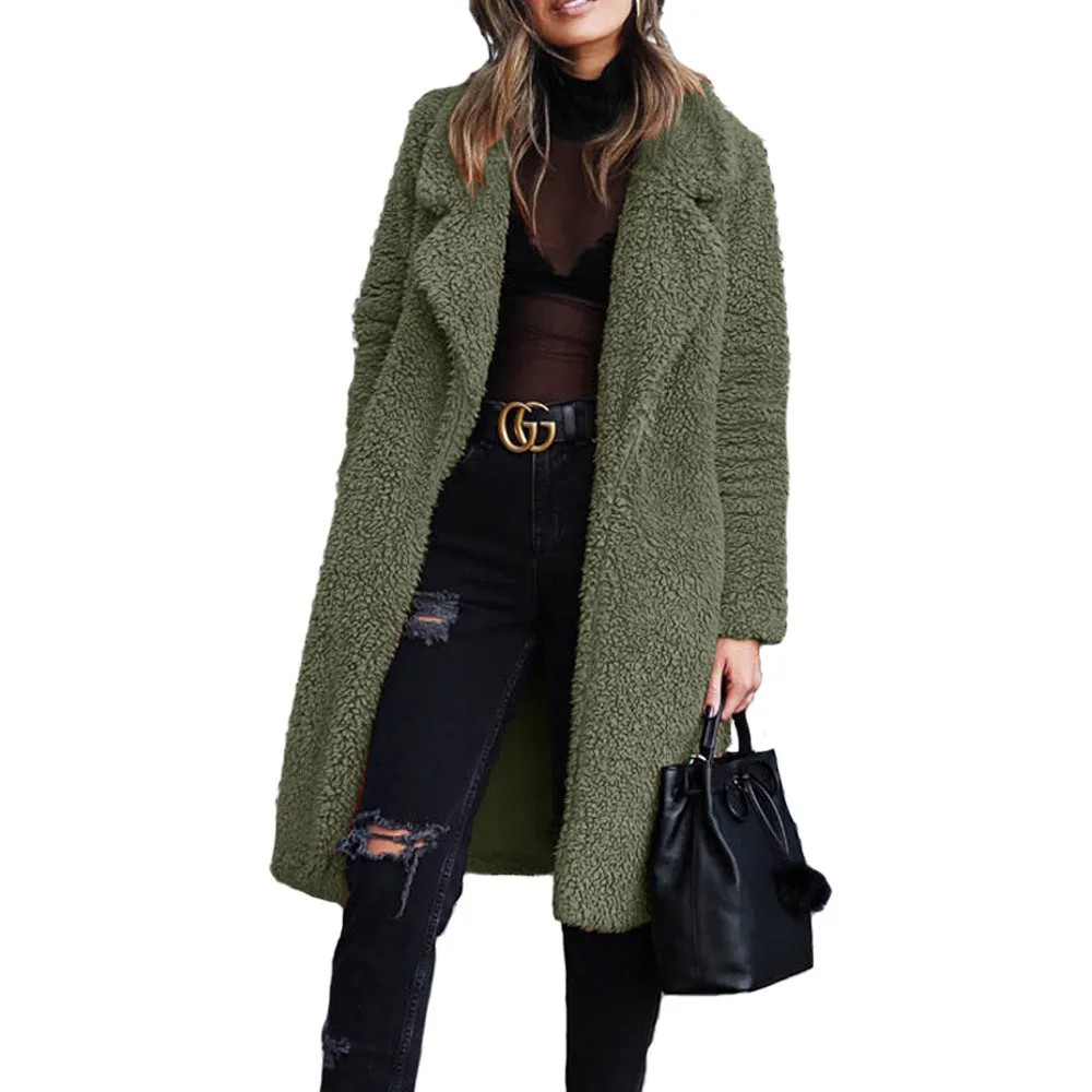 Long Sleeve Lapel Women's Plush Coat