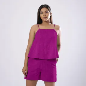 Magenta 100% Linen Flared Relaxed Camisole Top