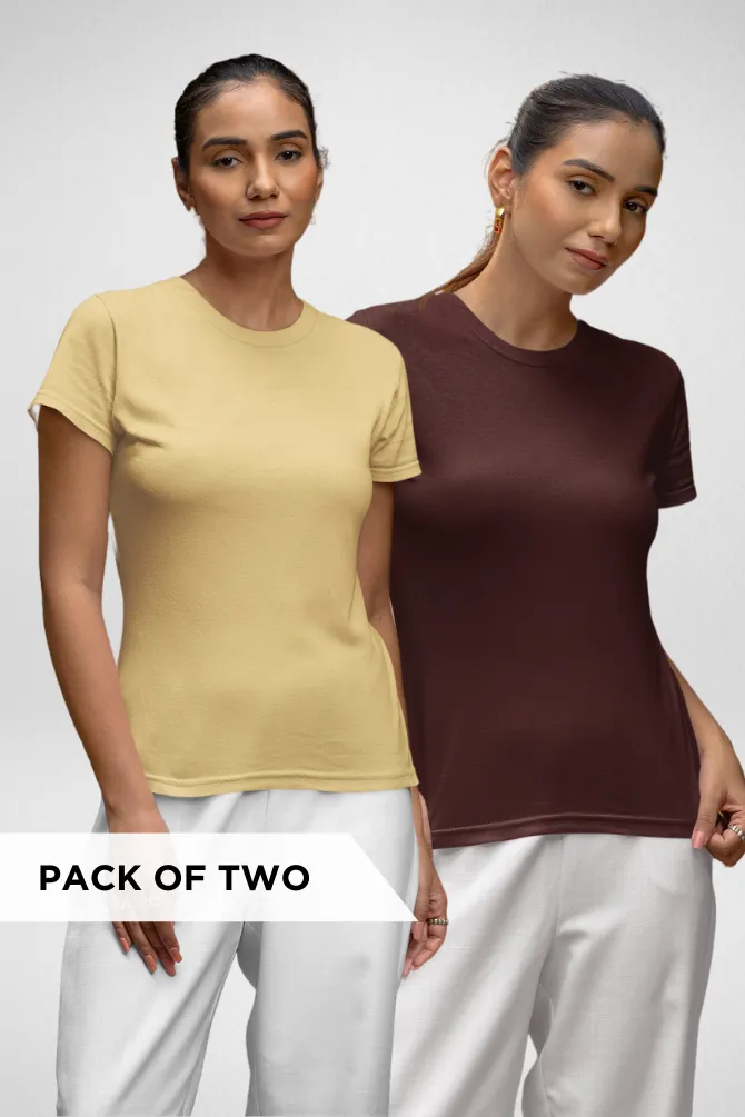 Maroon and Beige Plain T-shirts Combo for Women