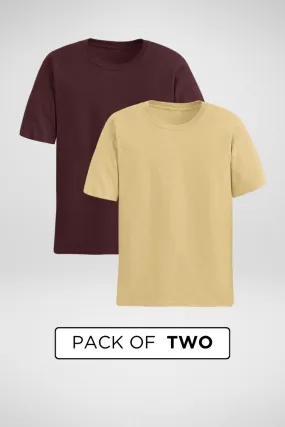 Maroon and Beige Plain T-shirts Combo for Women