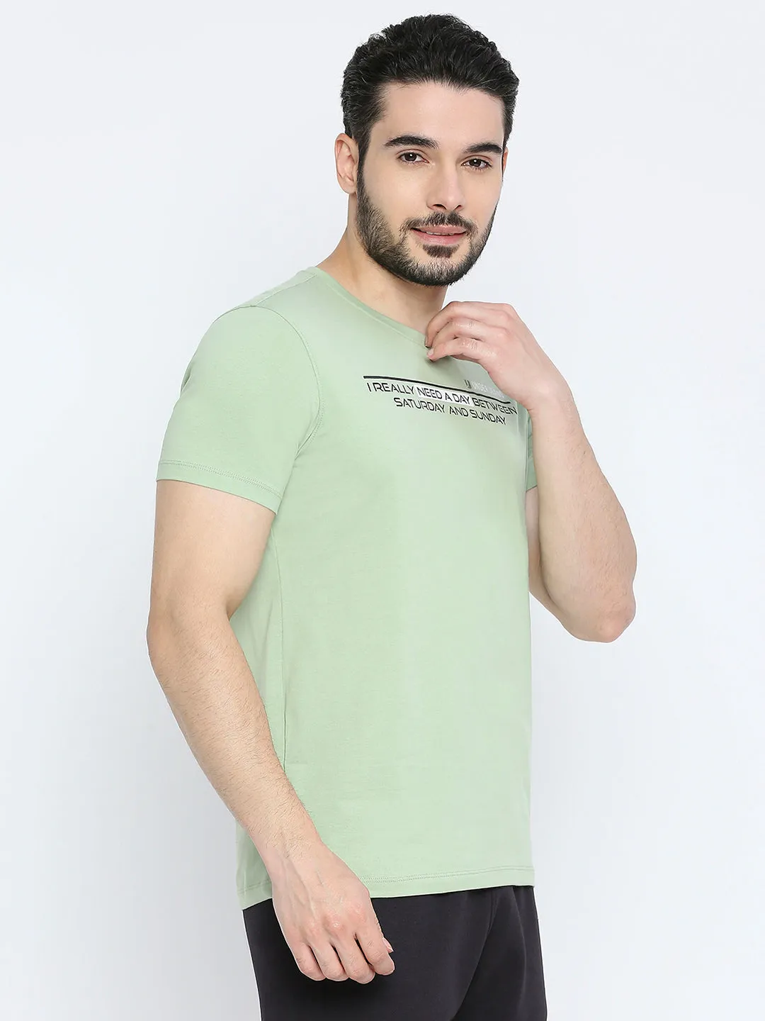 Men Premium Cotton Dusty Pista Round Neck Tshirt - Underjeans By Spykar