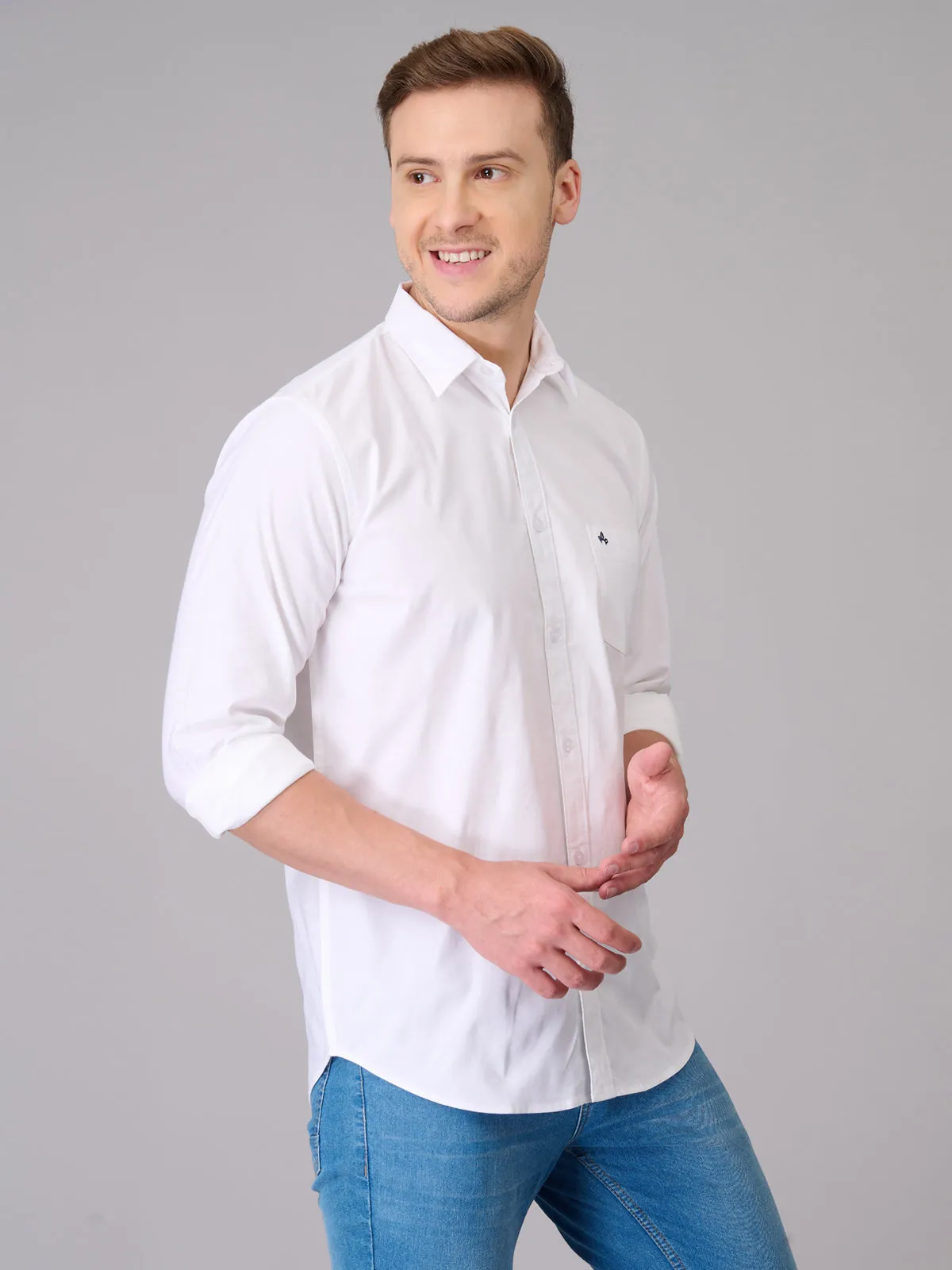 Men White Formal Cotton Shirt (GBHM23ED13)