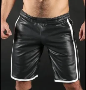 Men's Black Leather Knee Length Shorts MH03