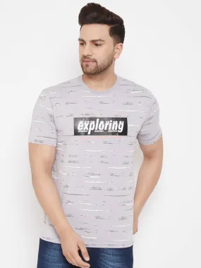 Men's Grey Printed Cotton Round Neck Tees