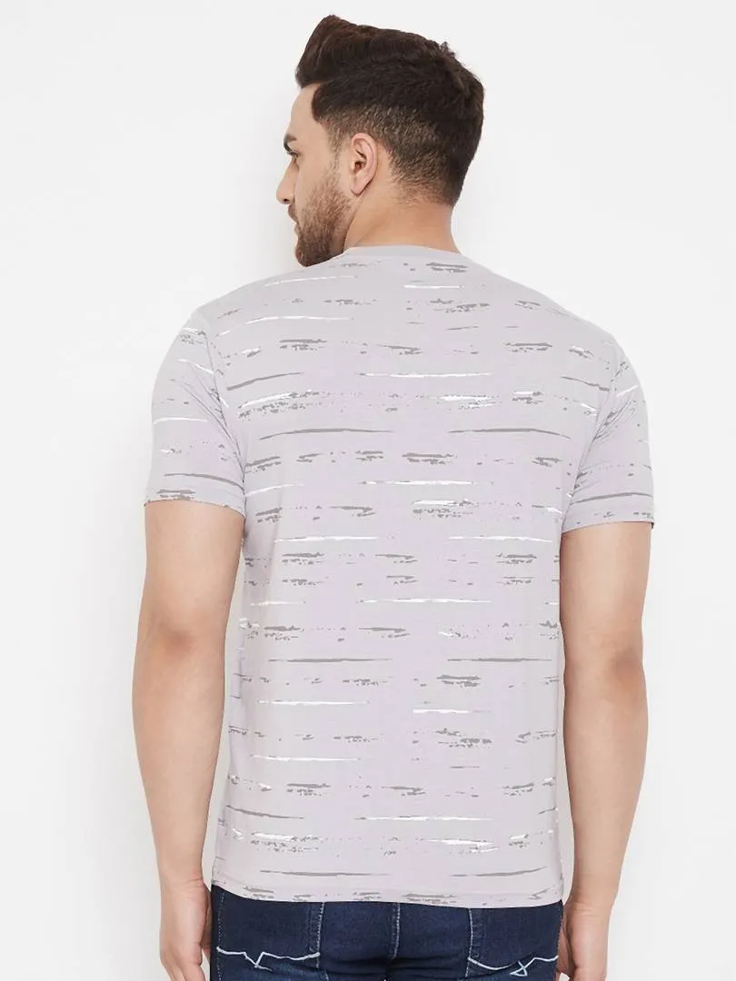 Men's Grey Printed Cotton Round Neck Tees