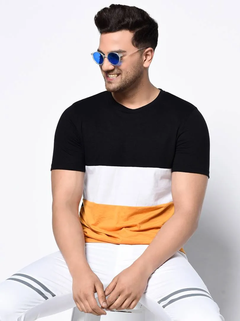 Men's Multicoloured Colourblocked Cotton Round Neck Tees