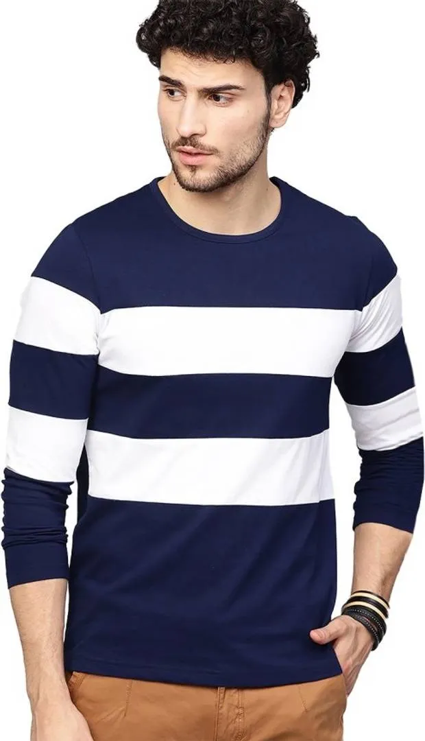 Men's Multicoloured Polycotton Striped Round Neck Tees