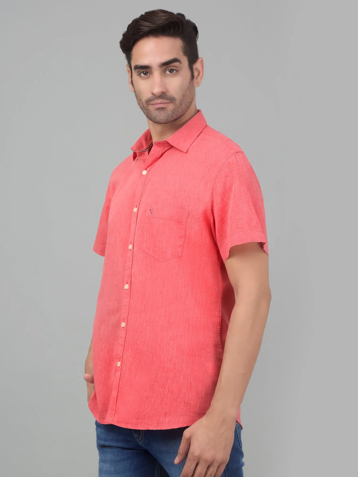 Men's Red Casual Plain Half sleeve Shirt