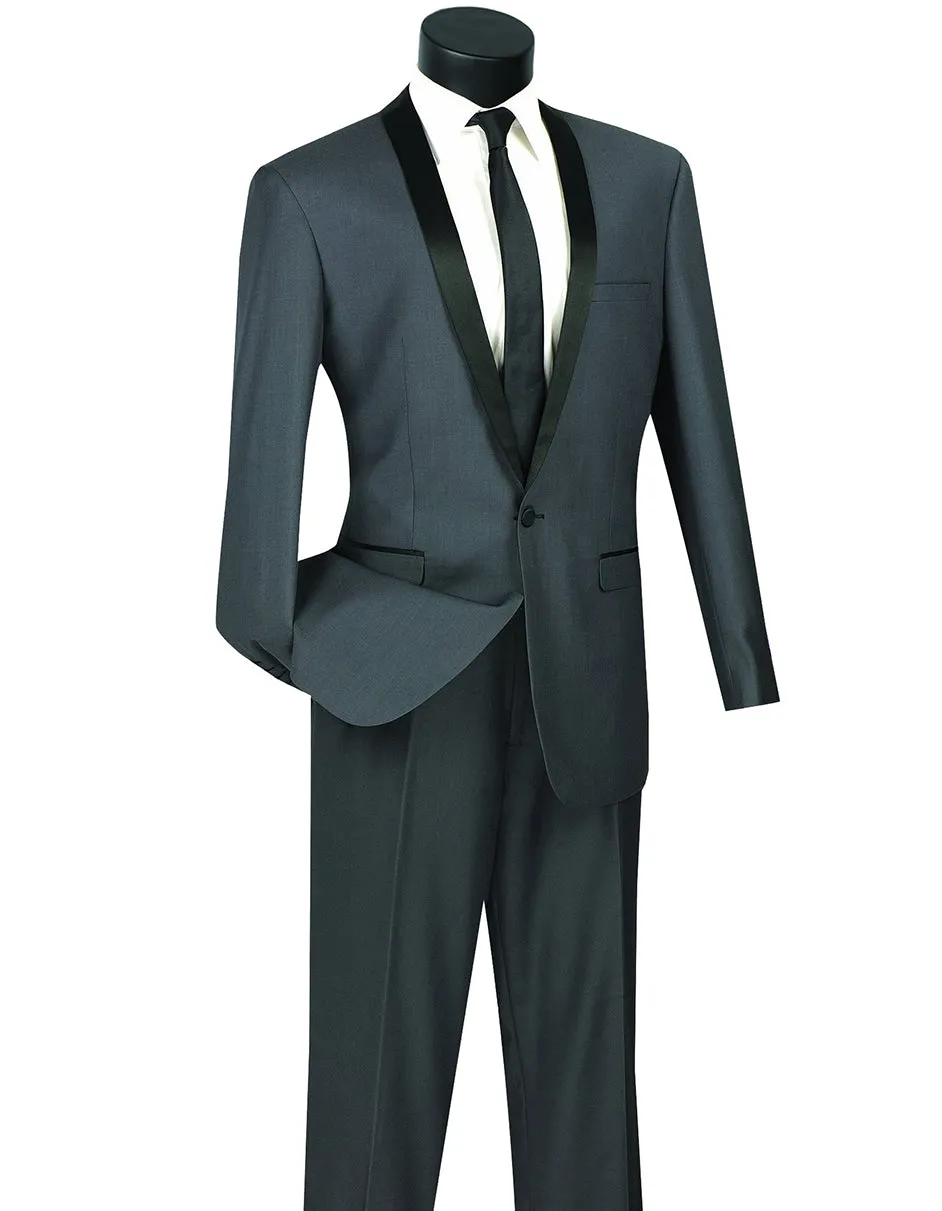 Mens Slim Fit Shawl Tuxedo in Heather Grey