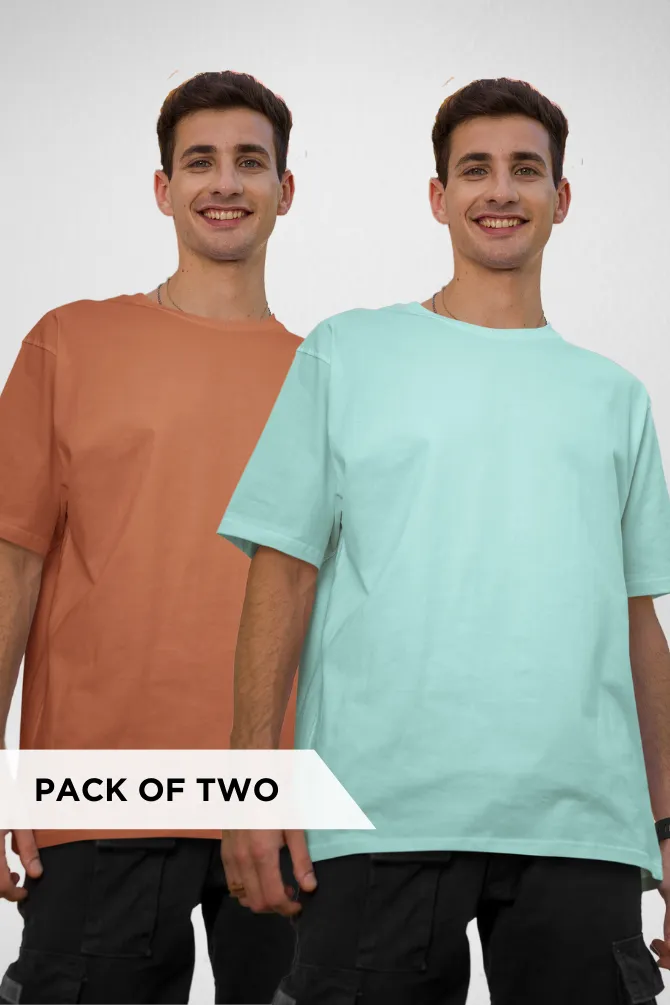 Mint and Coral Oversized T-Shirts Combo for Men