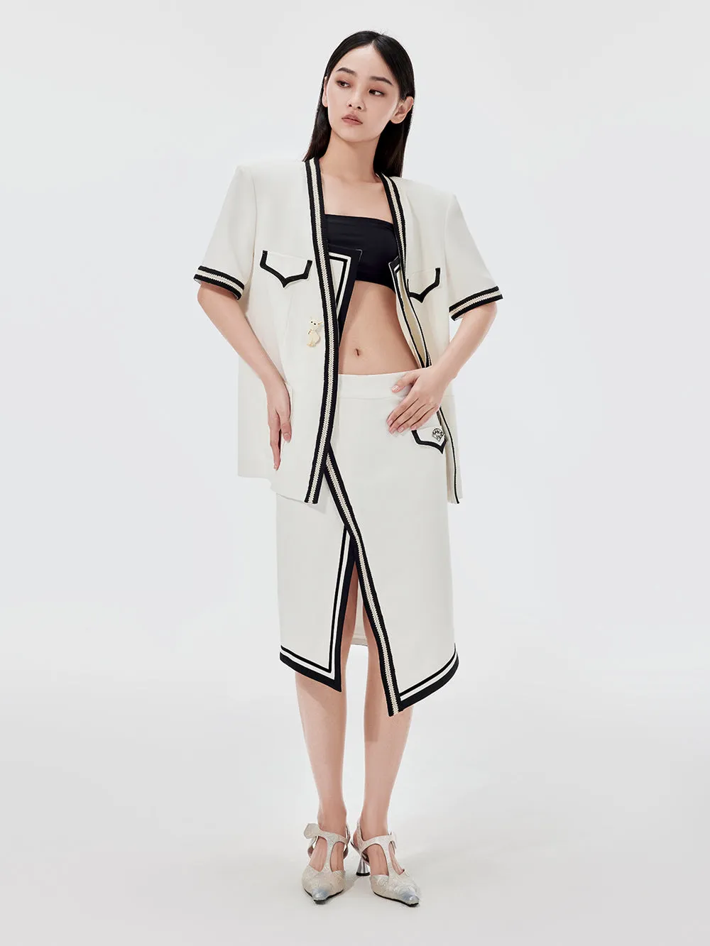 MUKZIN White Slit Midi Skirt