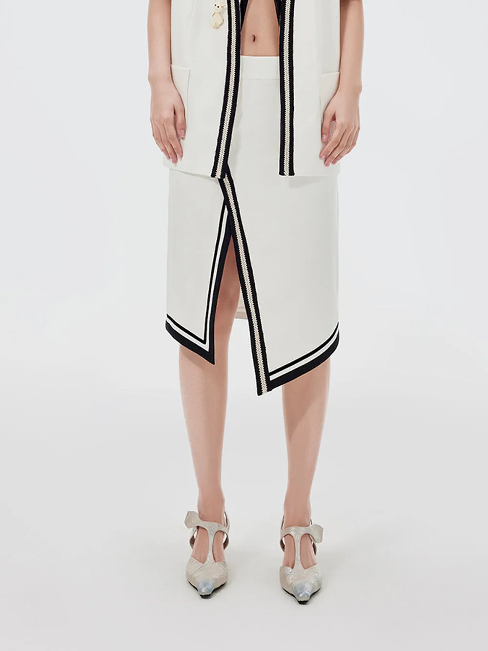 MUKZIN White Slit Midi Skirt