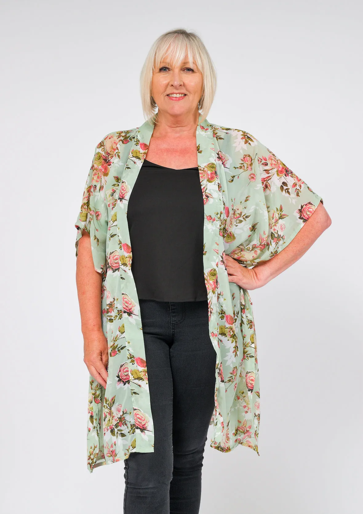 Multi Floral Open Front Kimono