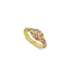 Pave Crystal Rainbow Pinky Ring