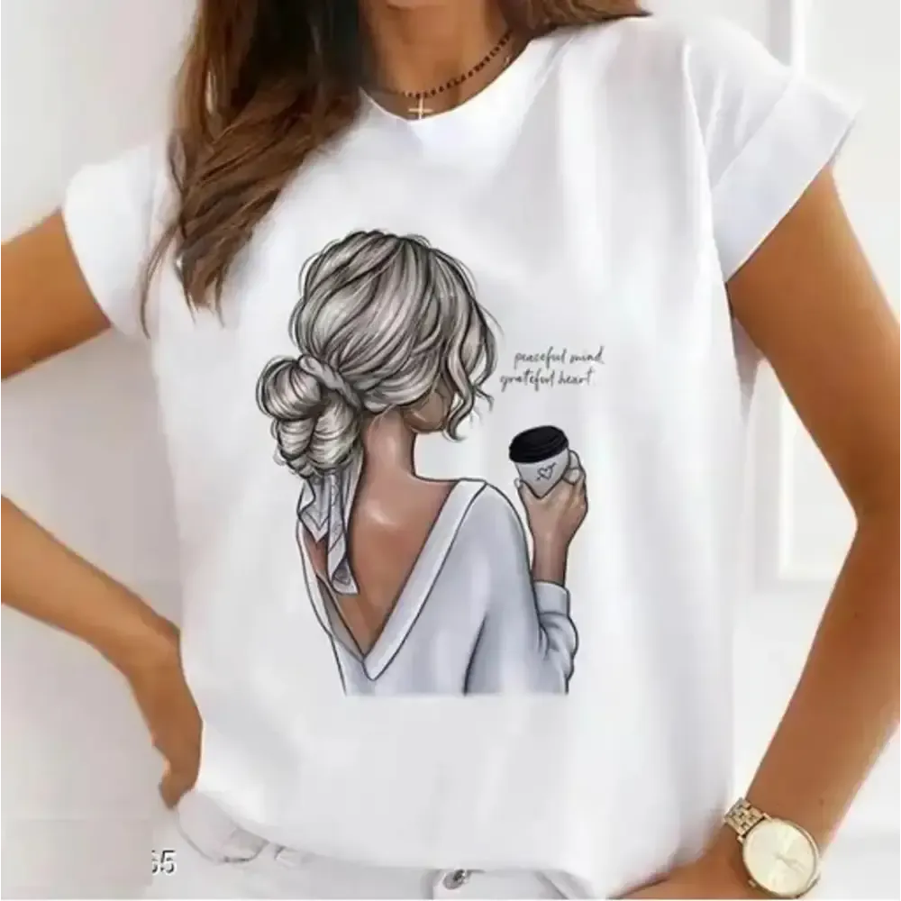 Polyester Round neck Half Sleeve Printed Women Tshirt