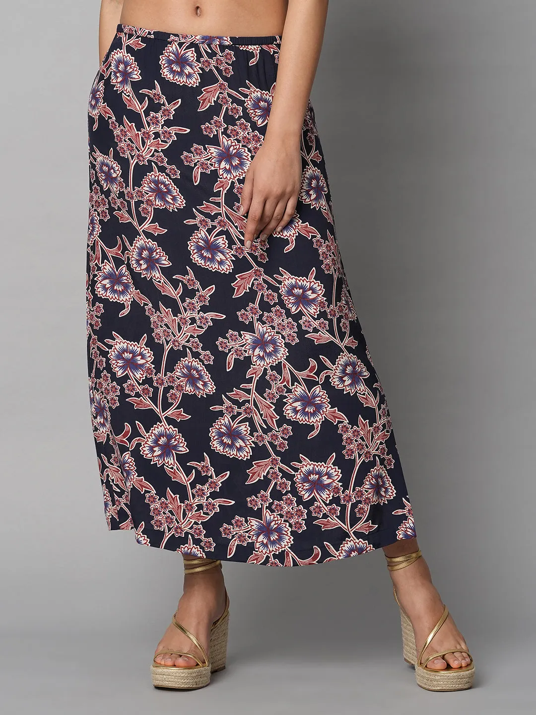 Printed Viscose Slip On Skirt W/ Side Slit