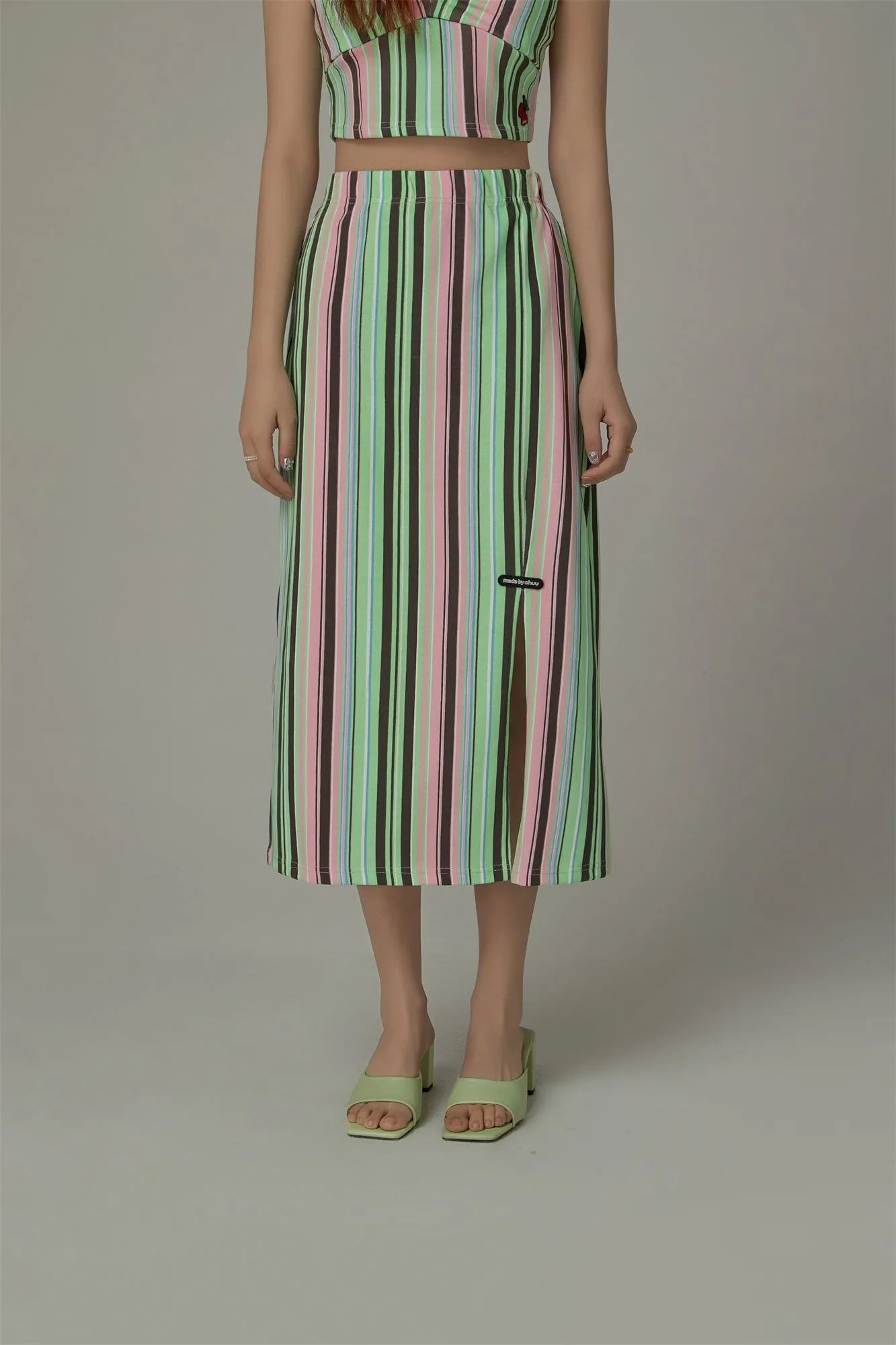 Rainbow Stripes Contrast Long Skirt